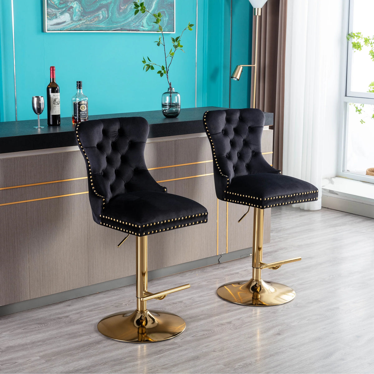 Black Velvet Swivel Bar Stools Set of 2 A291