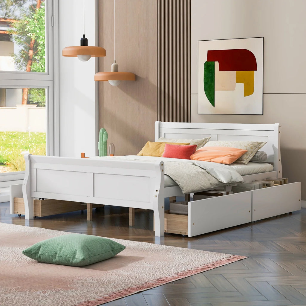 Queen Size Wood Platform Bed with 4 Drawers K1883