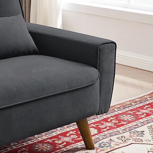 48" Linen Loveseat Sofa with 2 Throw Pillows and Wooden Legs C72136