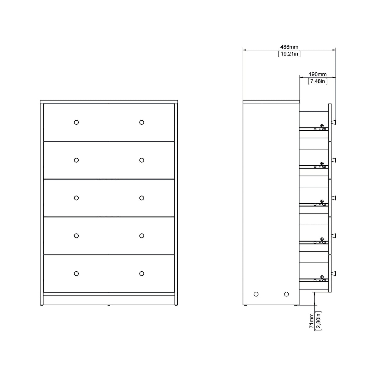 5 Drawer Chest Grey L774