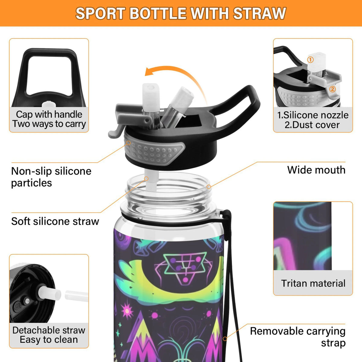 32oz Leakproof Tritan Sports Water Bottle with Straw D84967