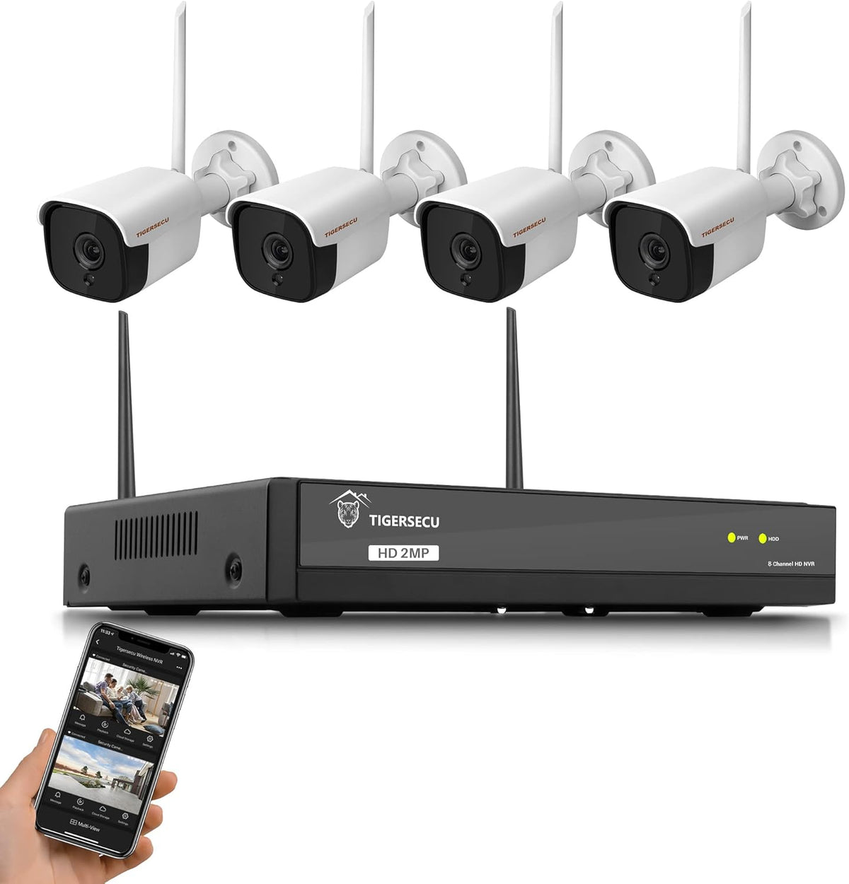 1080P WiFi NVR Security Camera System with Two Way Audio, 1TB Hard Drive, 8 Channel NVR with 4 1080P Wi-Fi IP Cameras W10901