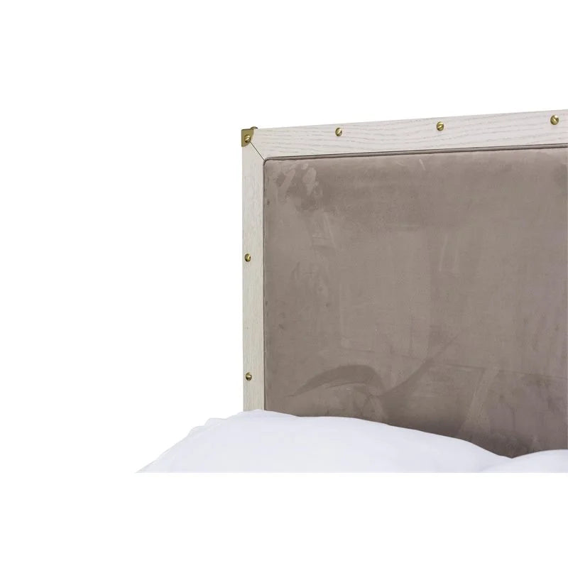 Wood & Faux Suede Queen Panel Bed D1052