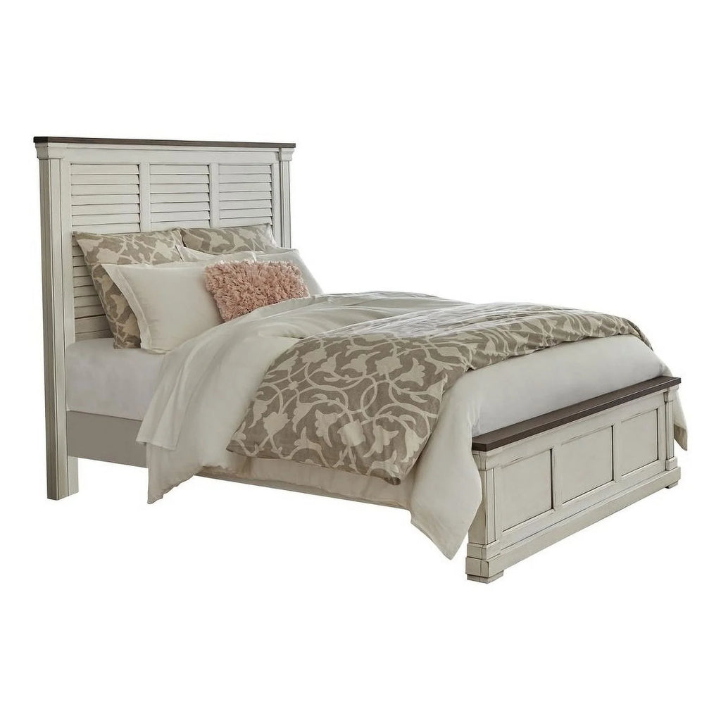 Wood Farmhouse Eastern King Panel Bed White Finish B975