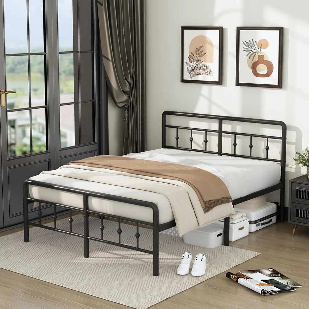 Queen Metal Platform Bed Frame with Headboard and Footboard J634413