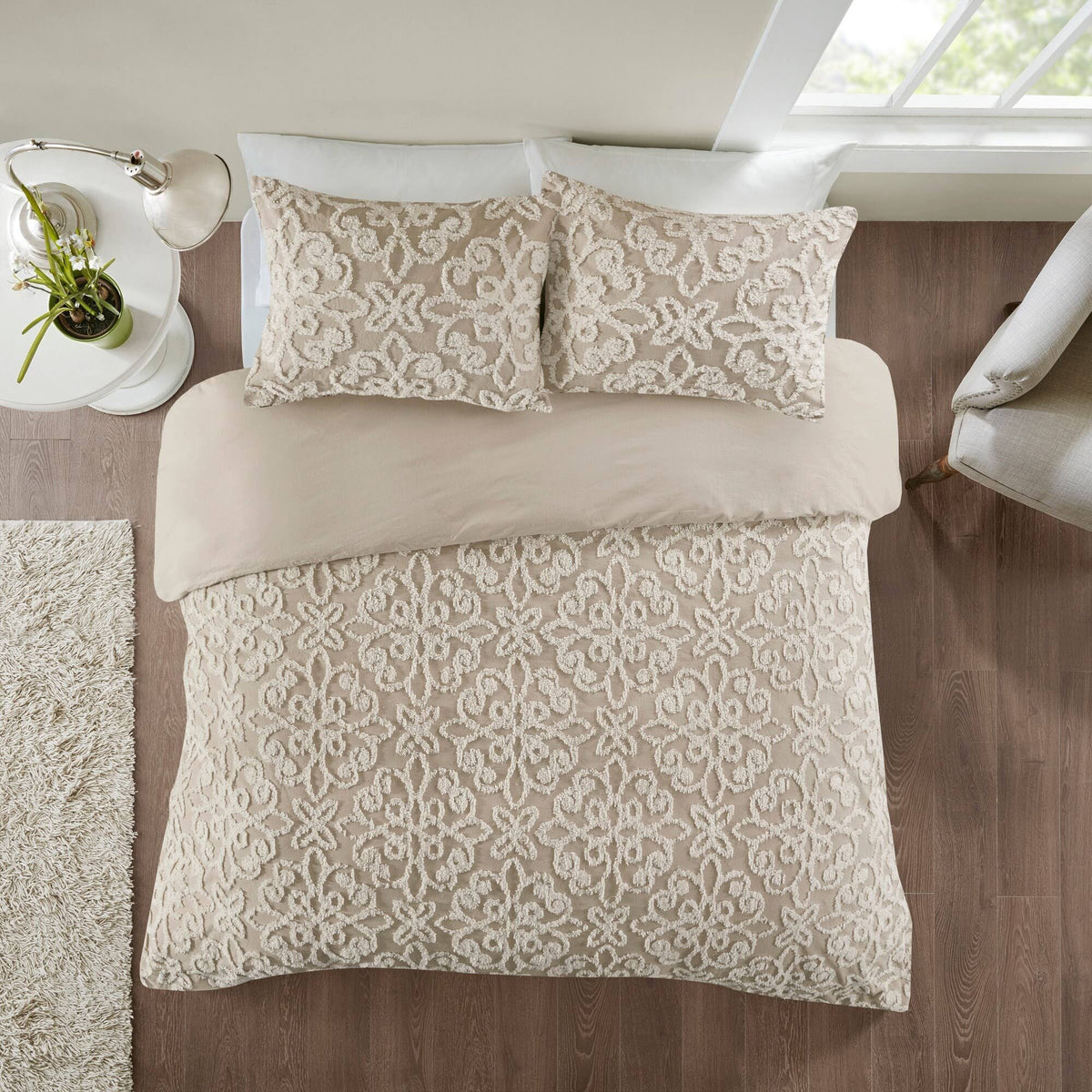 3 Piece Tufted Cotton Chenille Duvet Cover Set Q472044