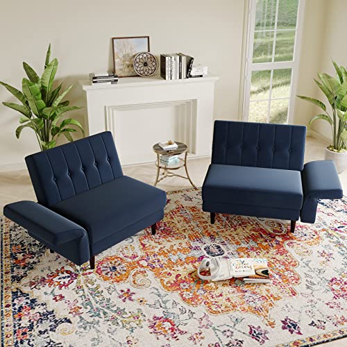 Navy Blue Velvet Memory Foam Futon Sofa A850