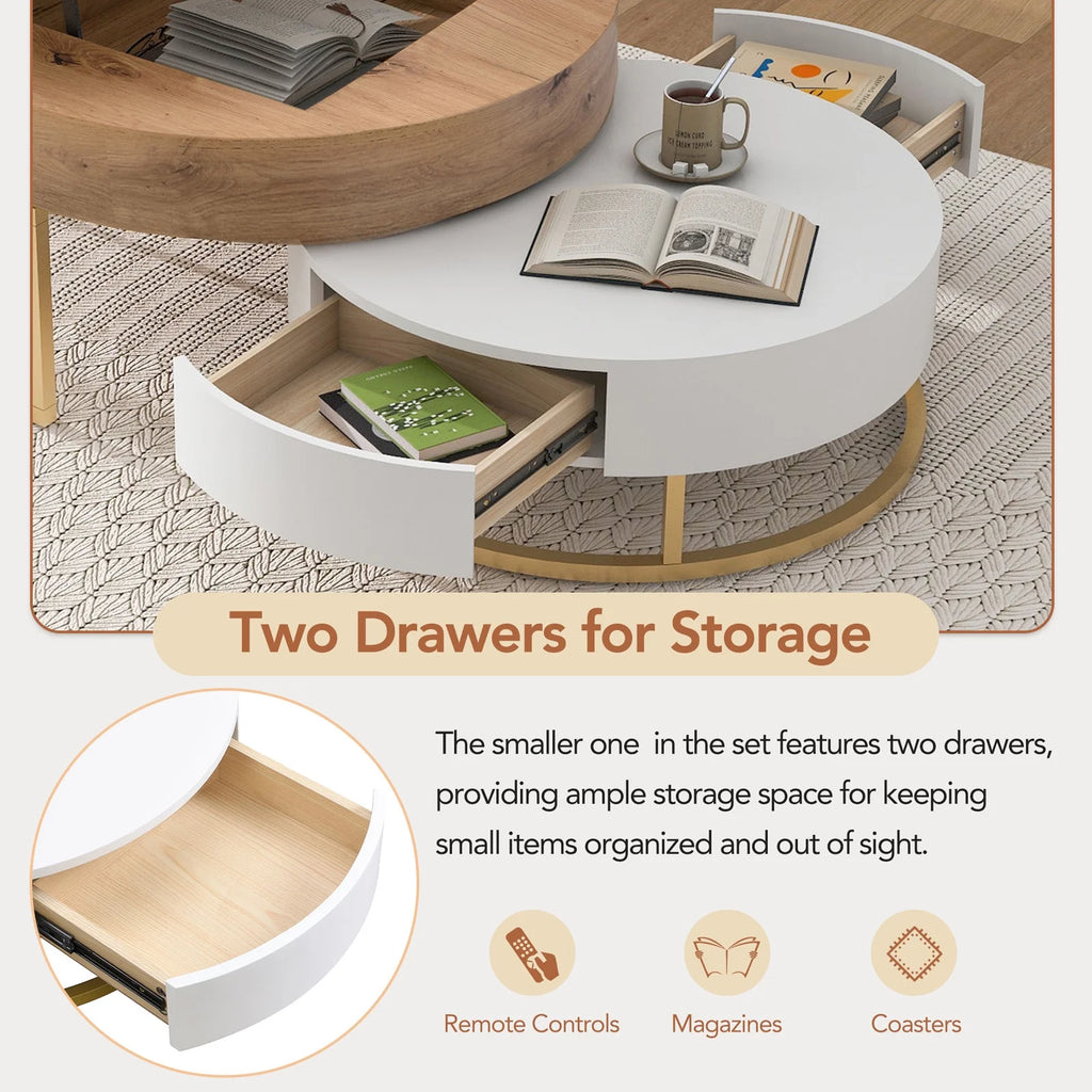 Round Lift-top Nesting Coffee Tables with 2 Drawers S826881