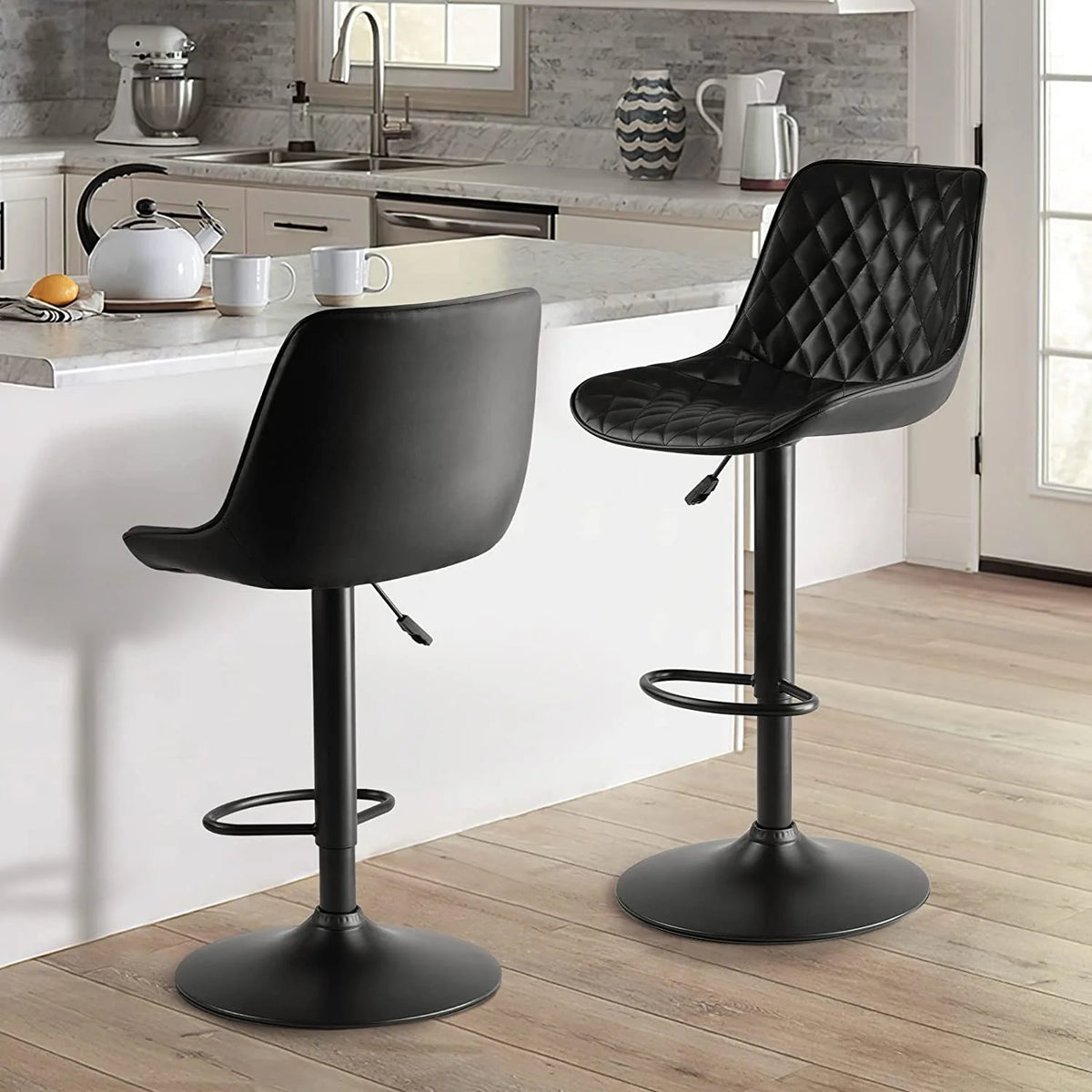 Upholstered Adjustable Leather Bar Stools Set of 2 D11622