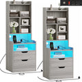 Set of 2 Gray Nightstand with Charging Station and 2 Drawers D861055