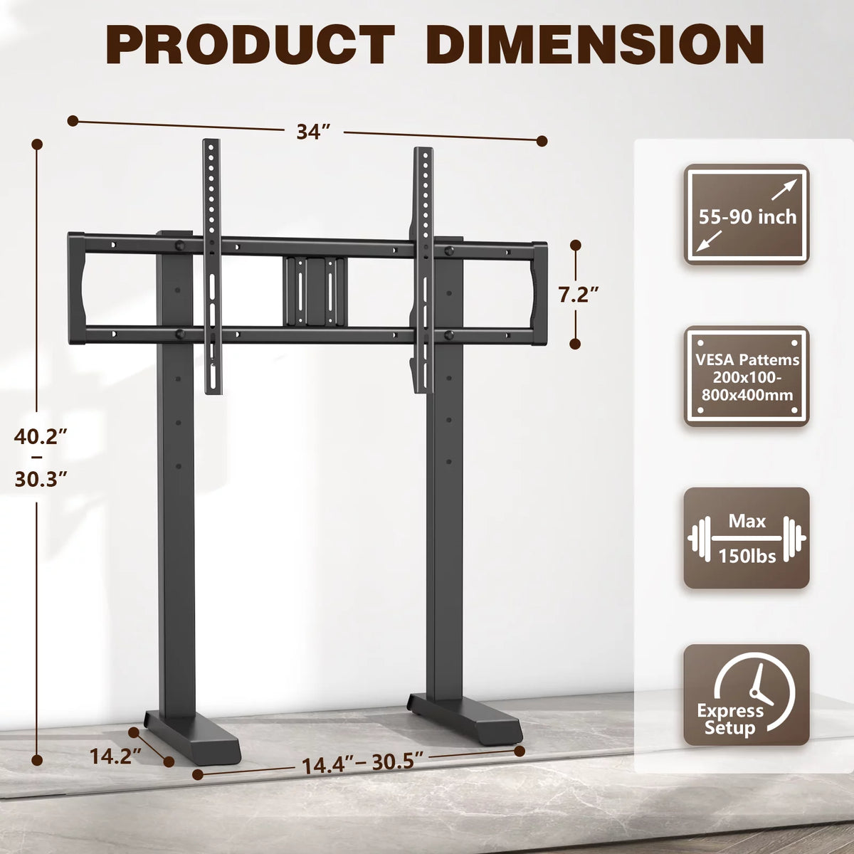 Black Alloy Steel TV Stand for 55 to 90 inch Flat Panel TVs Q81346