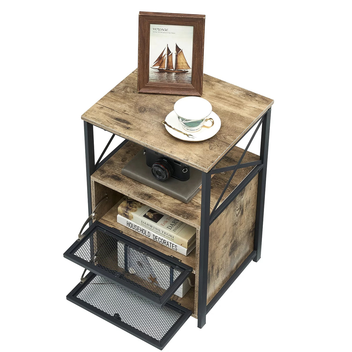 Set of 2 Flip Drawer End Table Grey T24038