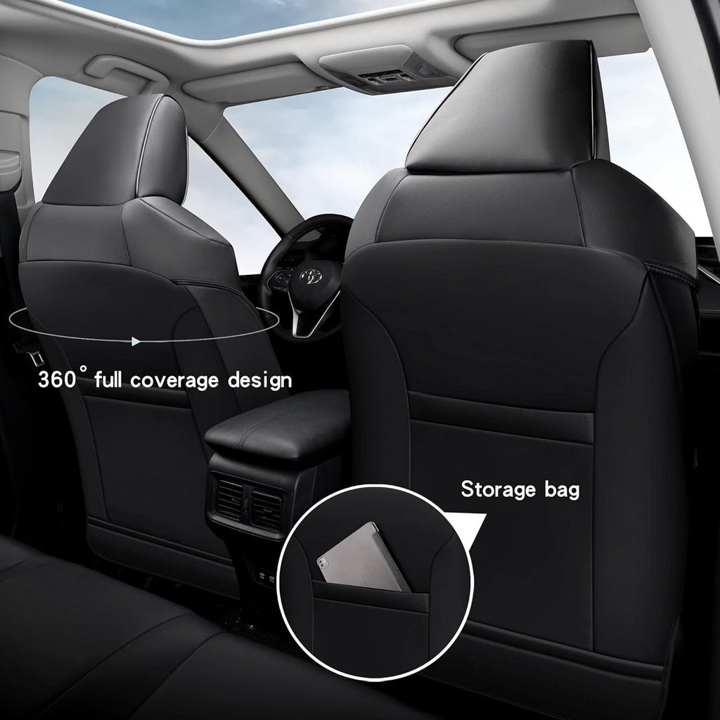 Pu Leather Car Seat Covers Full Set for Toyota RAV4 Hybrid 2019 2020 2021 2022 (Black) M8731