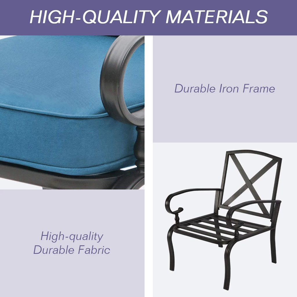 Patio Chairs Outdoor Wrought Iron Dining Chairs with Peacock Blue Cushions, Set of 2 F9819