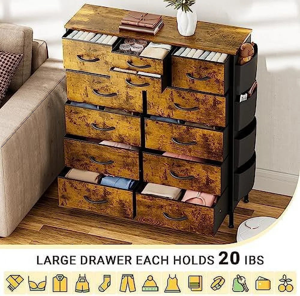 12 Drawer Fabric Dresser with Side Pockets P603