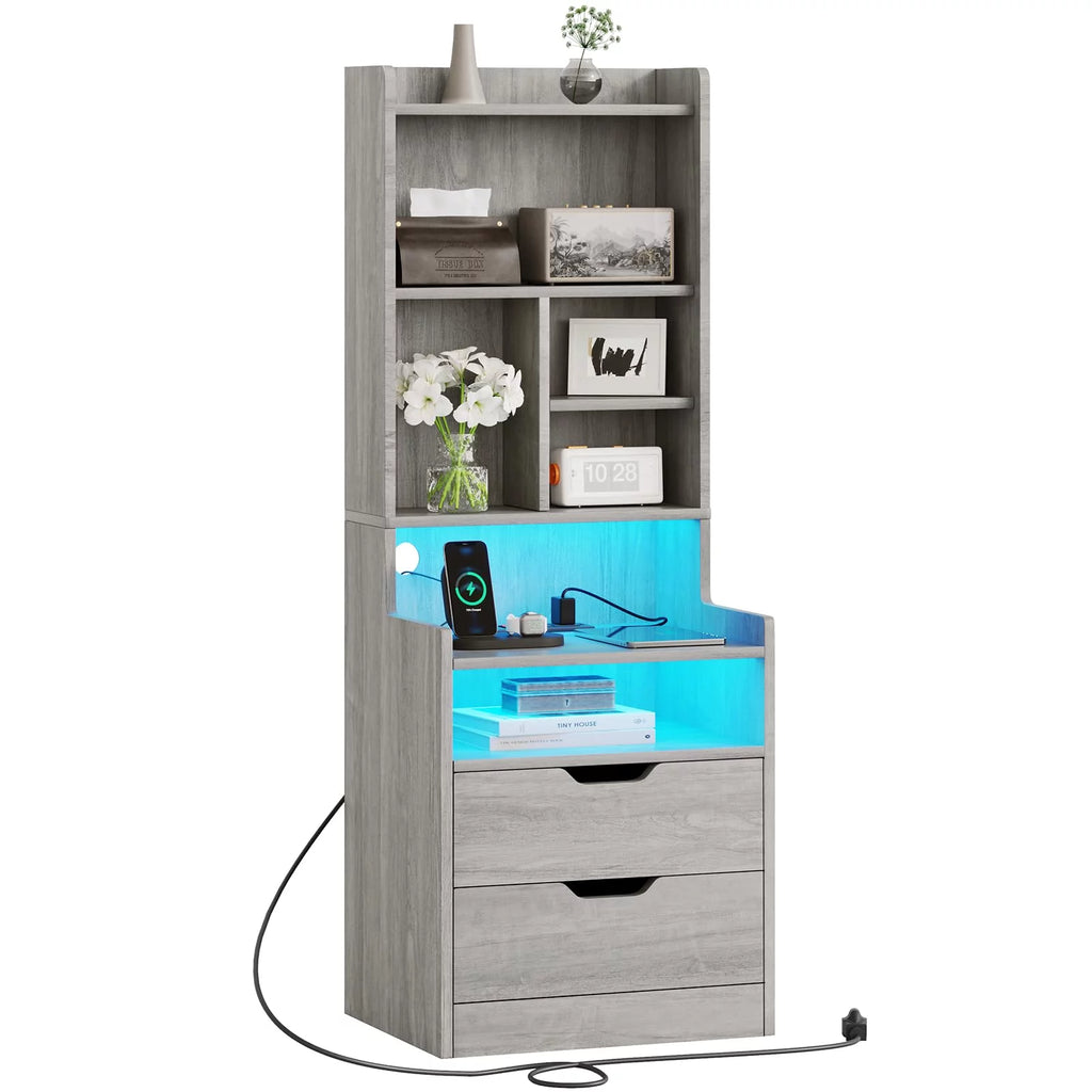 Set of 2 Gray Nightstand with Charging Station and 2 Drawers D861055