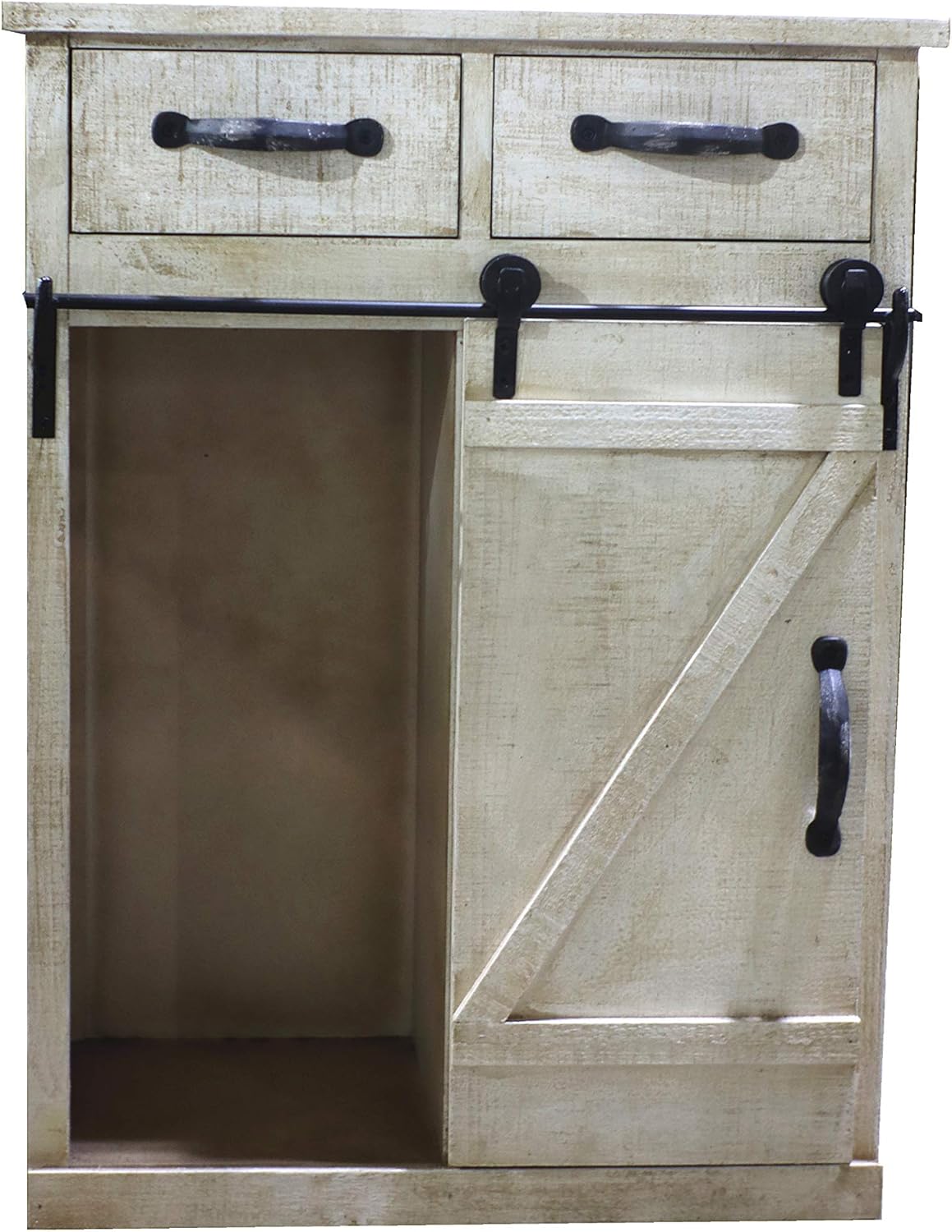 Rustic White Distressed Wood Storage Cabinet with Sliding Barn Door N384490