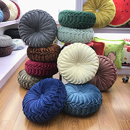 Burgundy Velvet Pleated Circle Floor Pillow Z1078