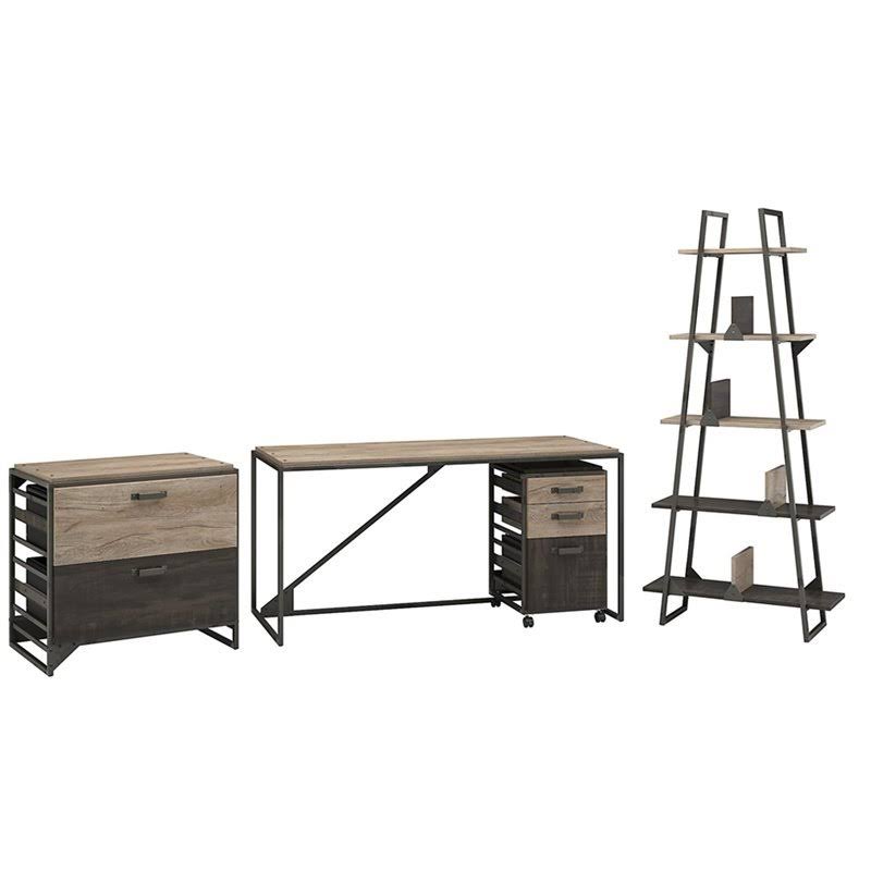 4 Piece Industrial Office Set in Rustic Gray E4729