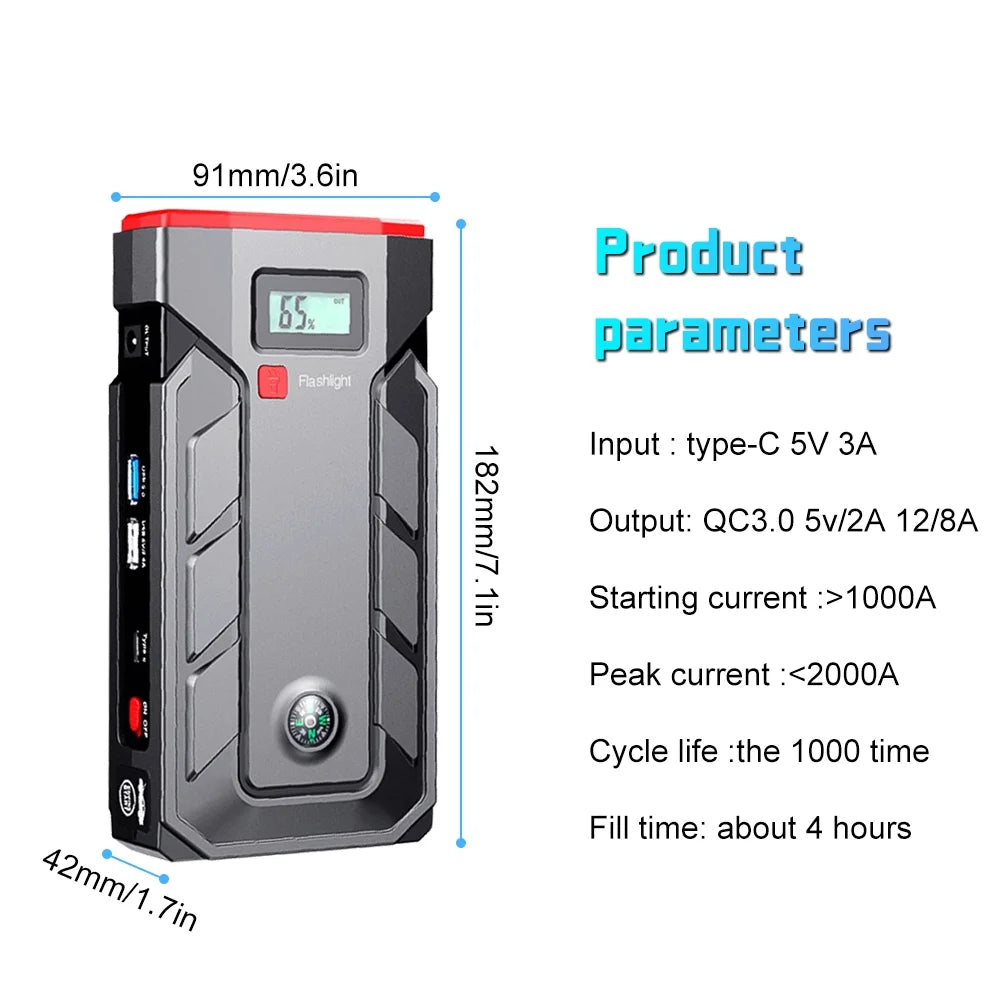 600A Portable Car Battery Jump Starter with Smart Jumper Cables H181144