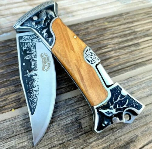 9" Engraved Folding Pocket Knife T9247