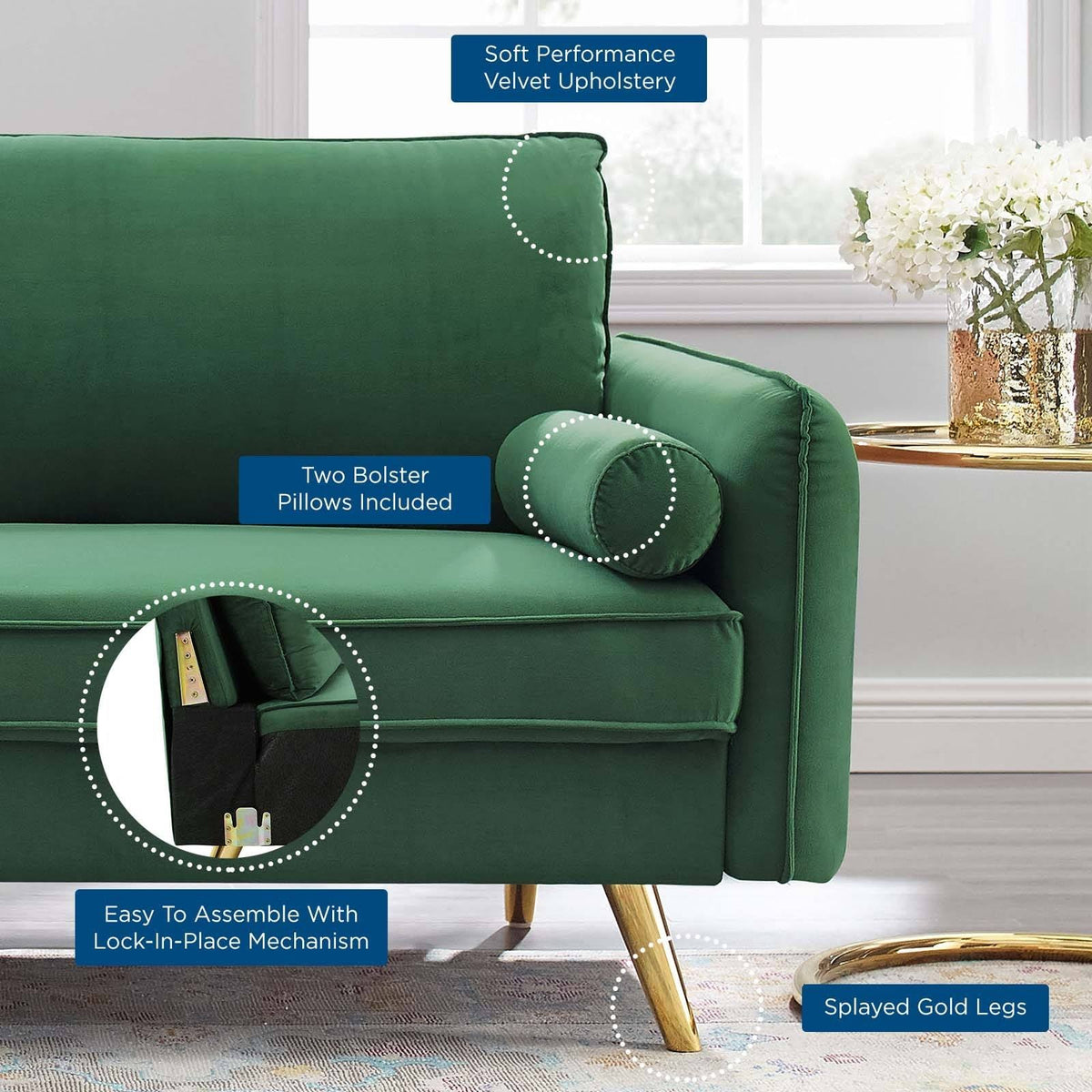 Navy Performance Velvet Sofa I659