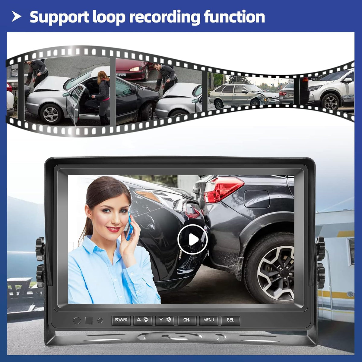 9 Inch HD 1080P Split Screen DVR Monitor Wired Rear View Camera D5055