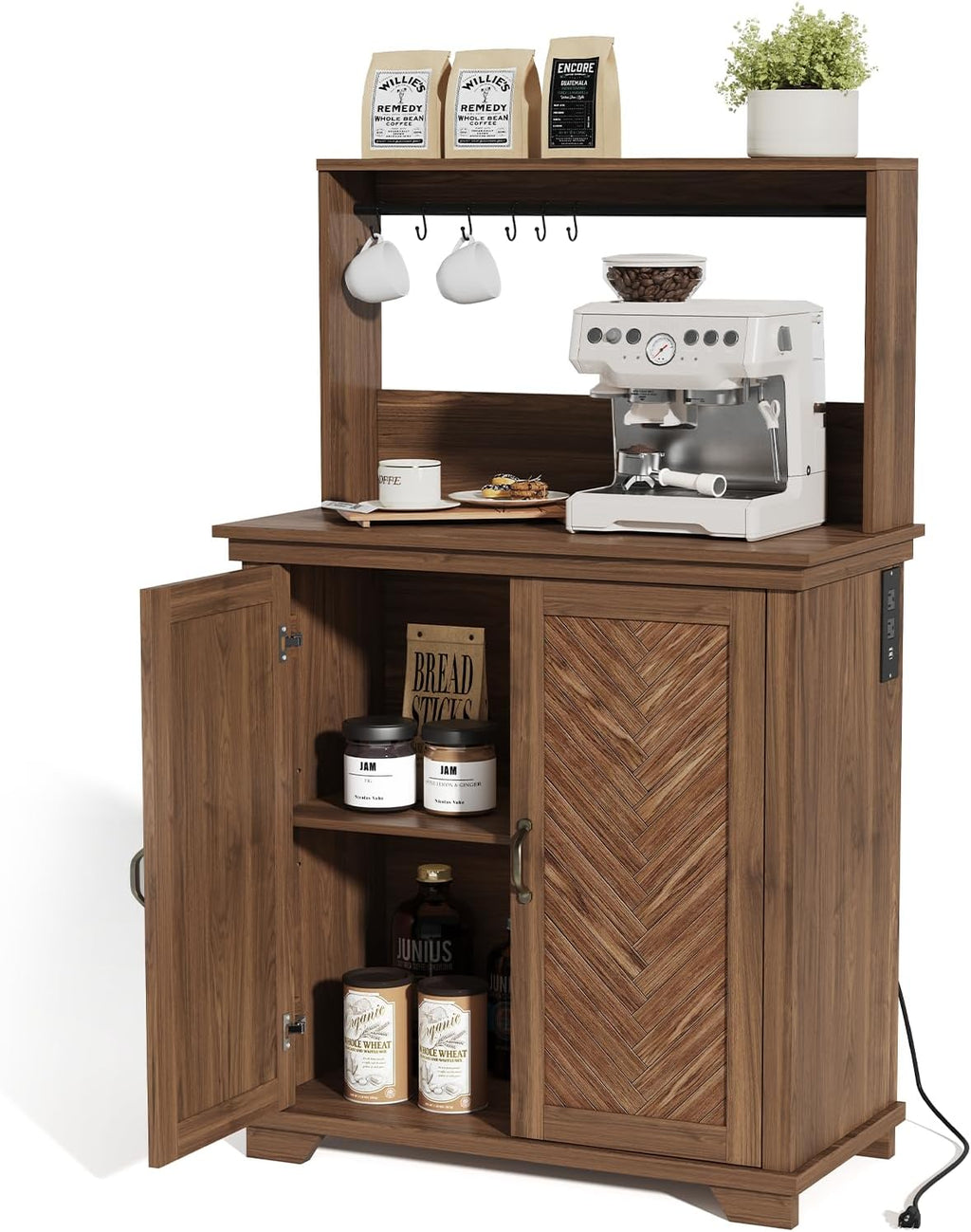 Walnut Coffee Bar Cabinet with Storage A793255