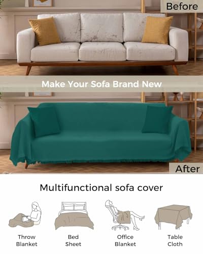 Emerald Green Solid Color 3 Cushion Sofa Covers 71"X150" L756939