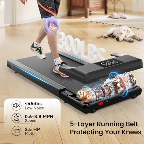 Smart Walking Pad, Under Desk Treadmill, 2 in 1 Portable Compact Desk Treadmill with Remote Control LED Display U3447