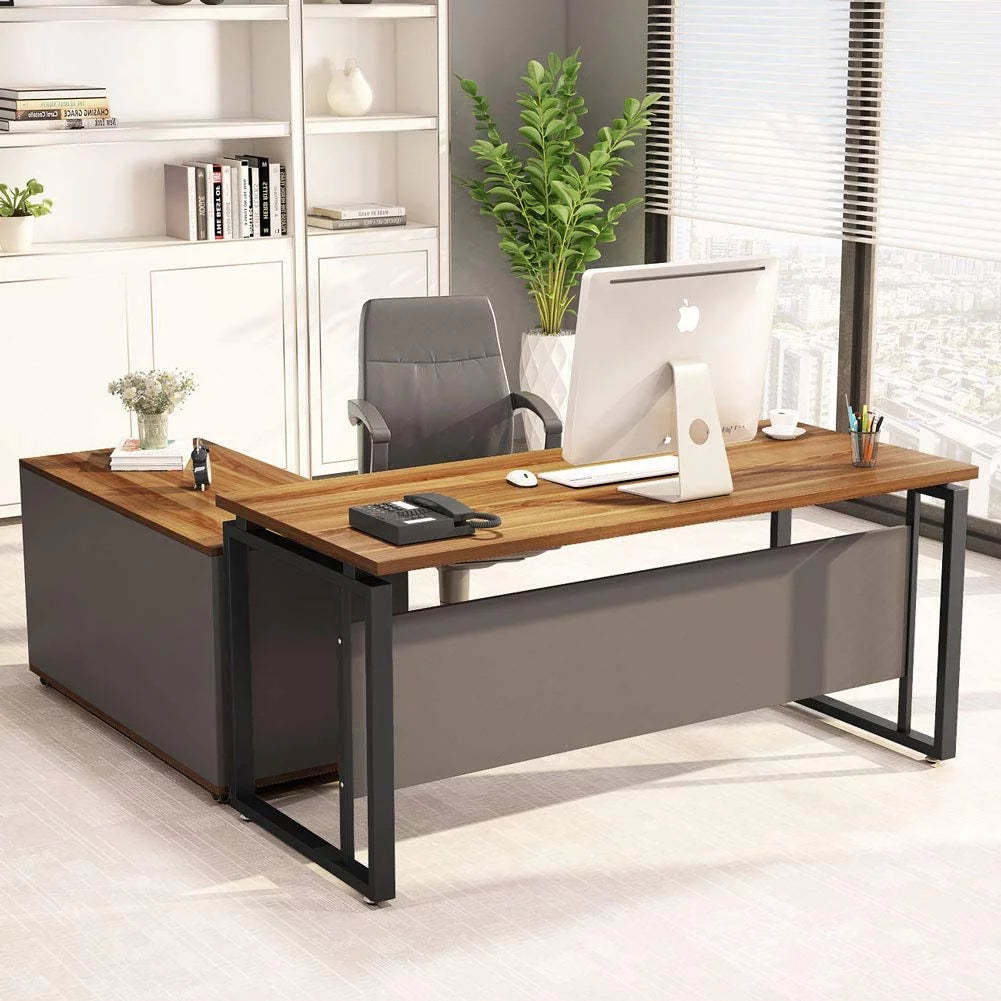 55 inch L-Shaped Computer Desk with File Cabinet P2028