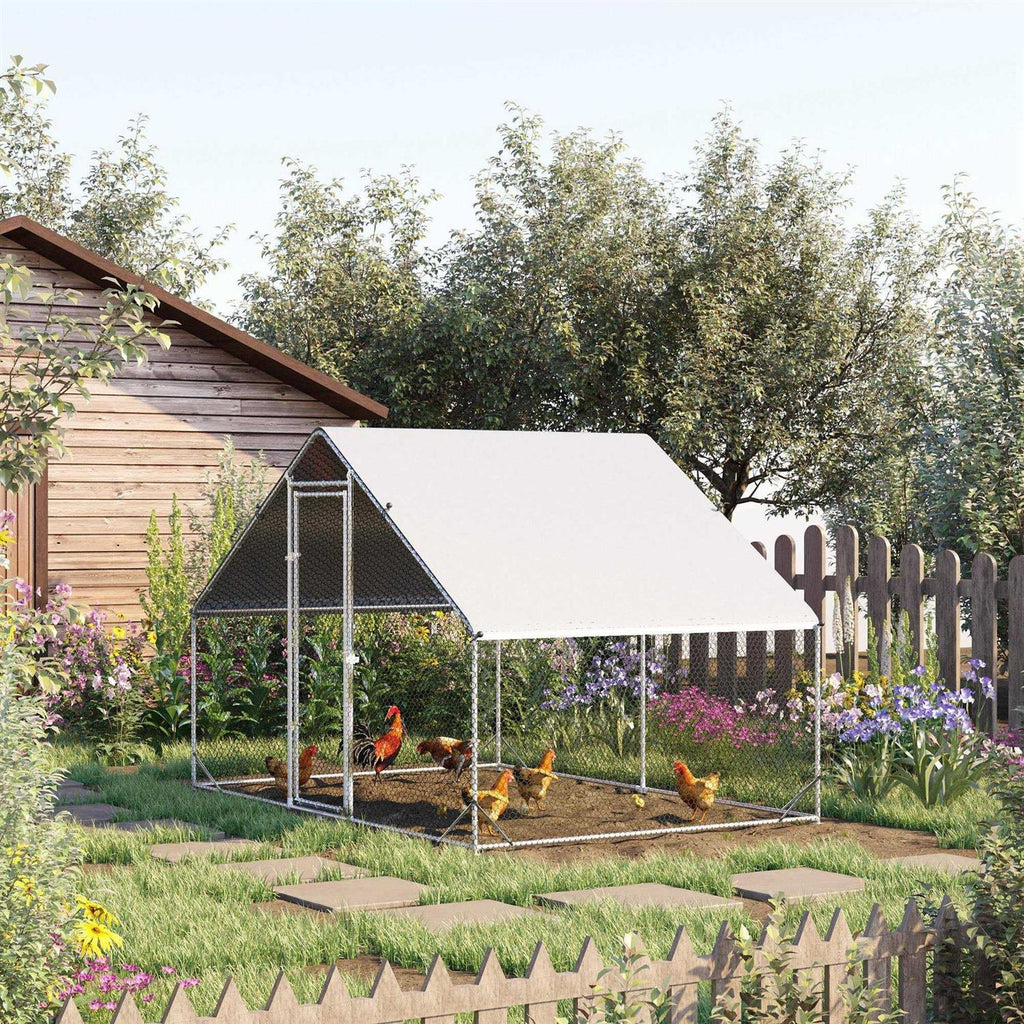 Large Metal Chicken Coop with Cover and Lockable Door J258322