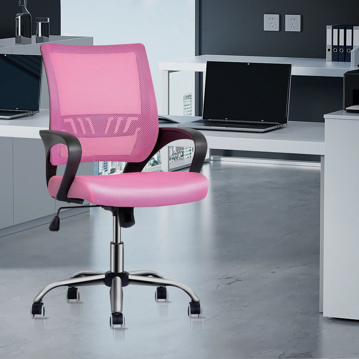 Pink Mesh Office Chair with Armrests Z315