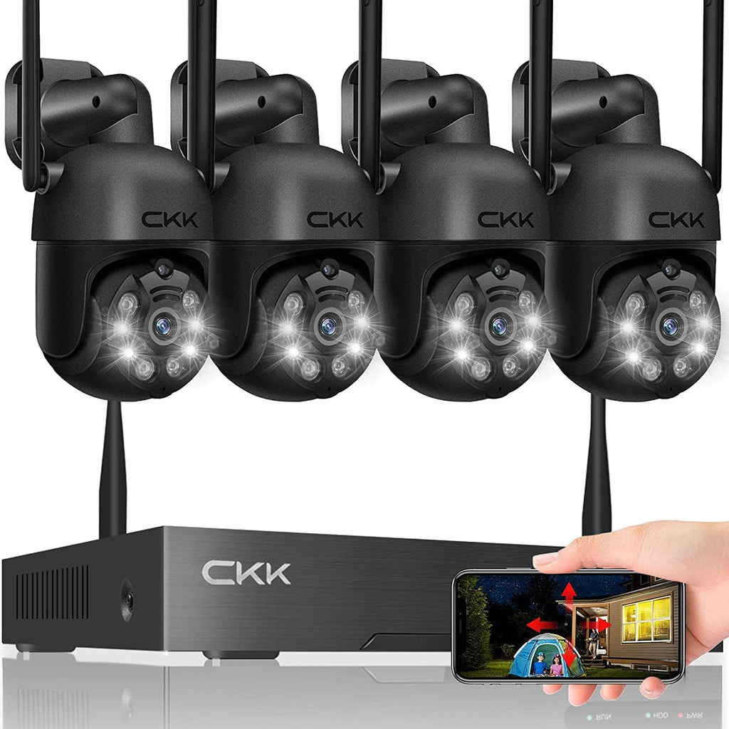 3MP Wireless Security Camera System, 4pcs PTZ Cameras, 8 Channel NVR with Floodlights & Siren Alarm M73680
