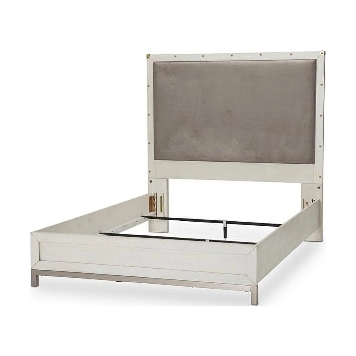 Wood & Faux Suede Queen Panel Bed D1052