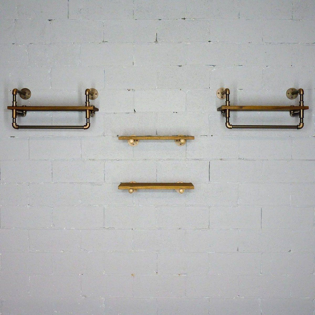 Bronze Metals and Brown Wood 4-Piece Wall Shelf Bundle M5615