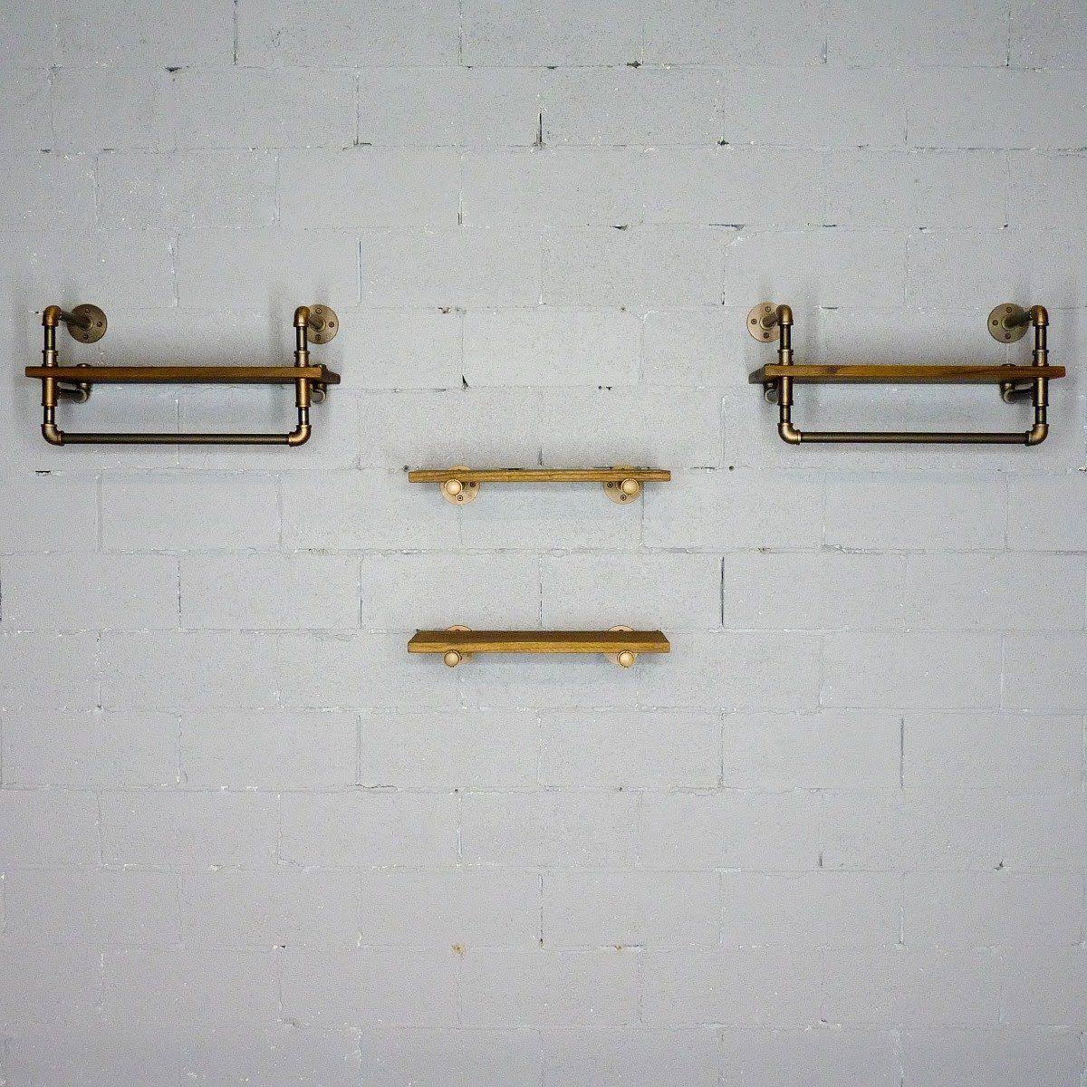 Bronze Metals and Brown Wood 4-Piece Wall Shelf Bundle M5615