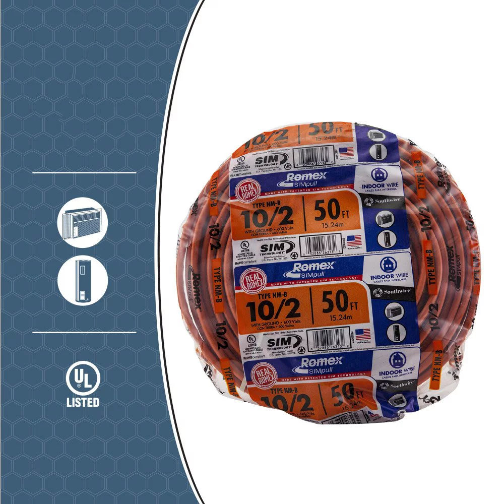 50' 10/2 with ground Indoor Electrical Wire NM-B Orange A659801