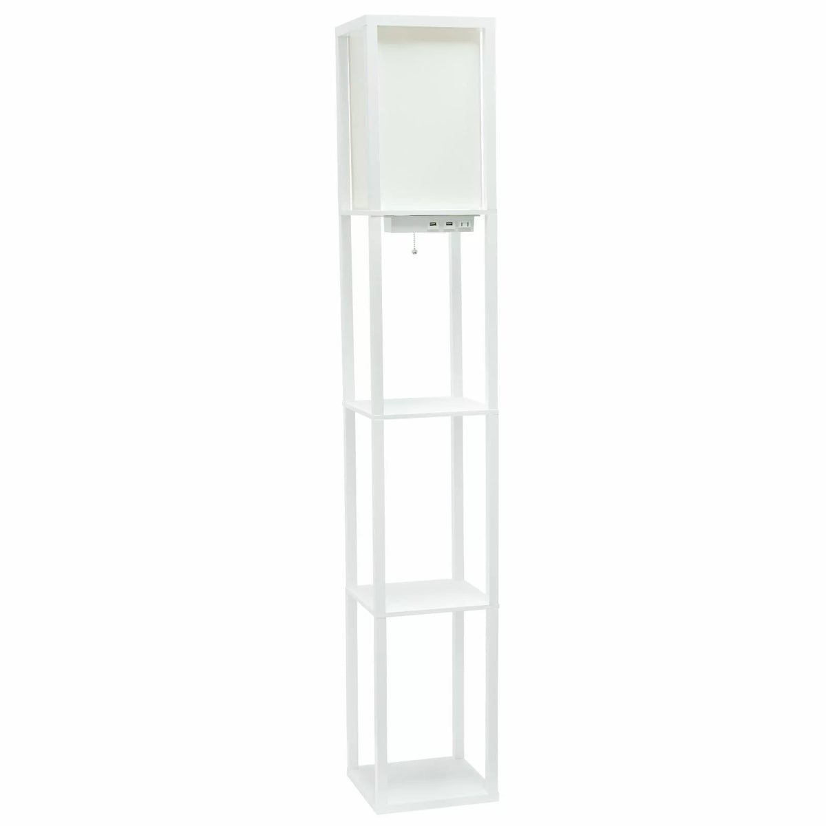 Floor Lamp Etagere Organizer Storage Shelf with USB Charging Ports and Linen Shade A887