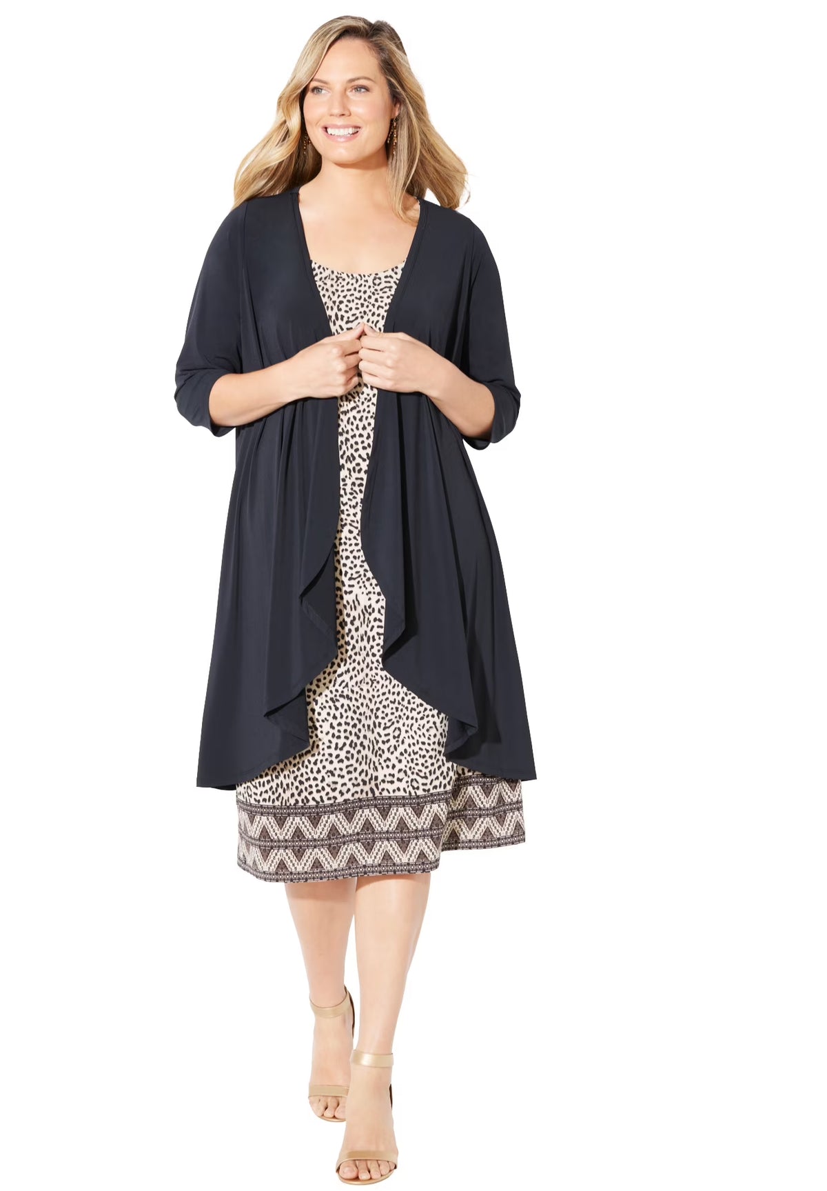 Plus Size Petite Soft Knit Jacket Dress V62144