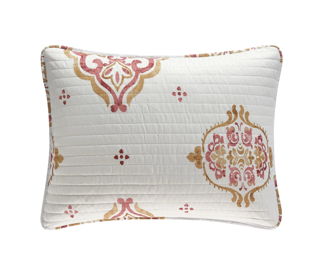 9-Piece Medallion Quilt Set King Coral Gold White M166386