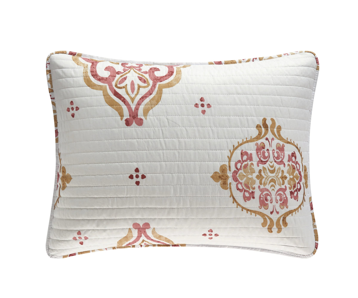 9-Piece Medallion Quilt Set King Coral Gold White M166386