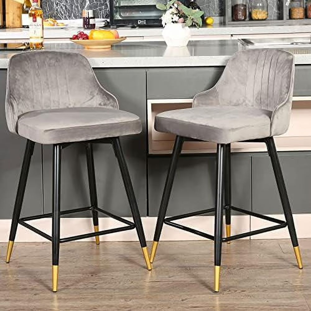 Gray Velvet Counter Height Swivel Stools Set of 2 M213256