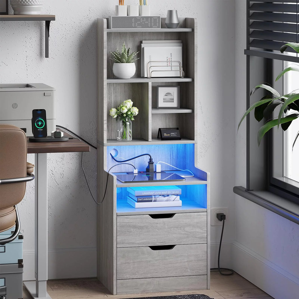 Set of 2 Gray Nightstand with Charging Station and 2 Drawers D861055