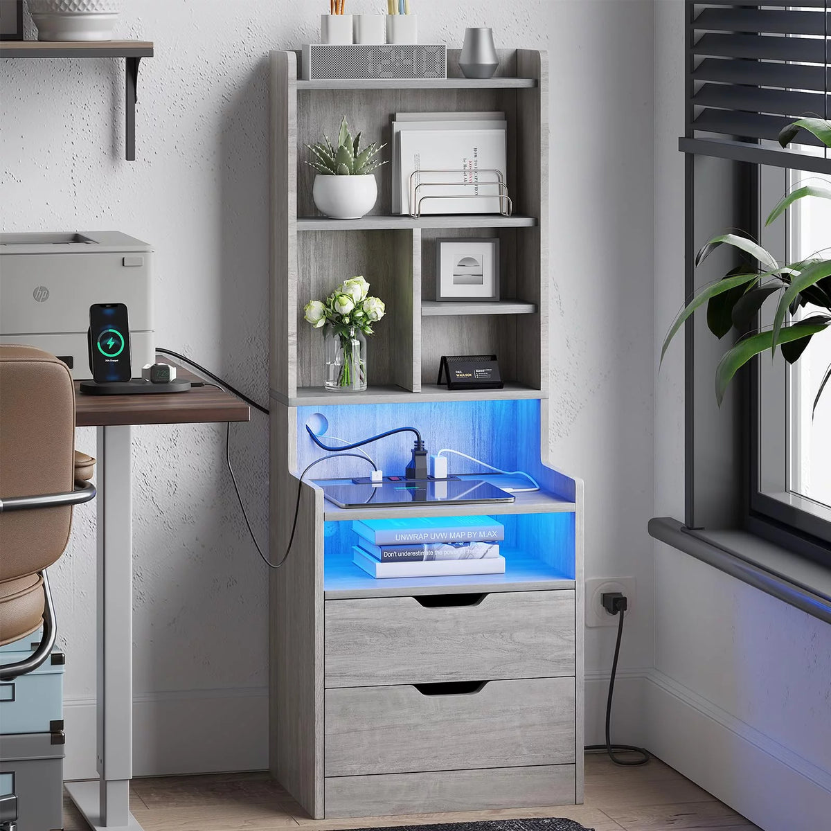 Set of 2 Gray Nightstand with Charging Station and 2 Drawers D861055
