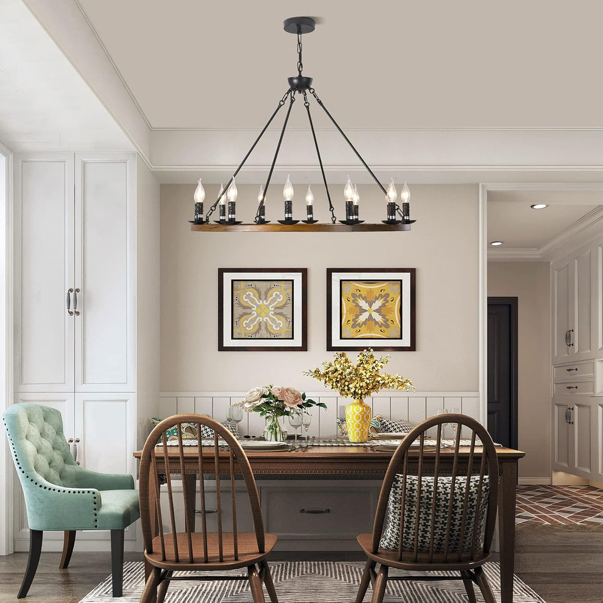 12-Lights Bronze Wagon Wheel Chandelier X54127