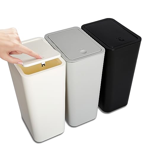 Grey 3 Pack Bathroom Trash Can with Lid Set A91193