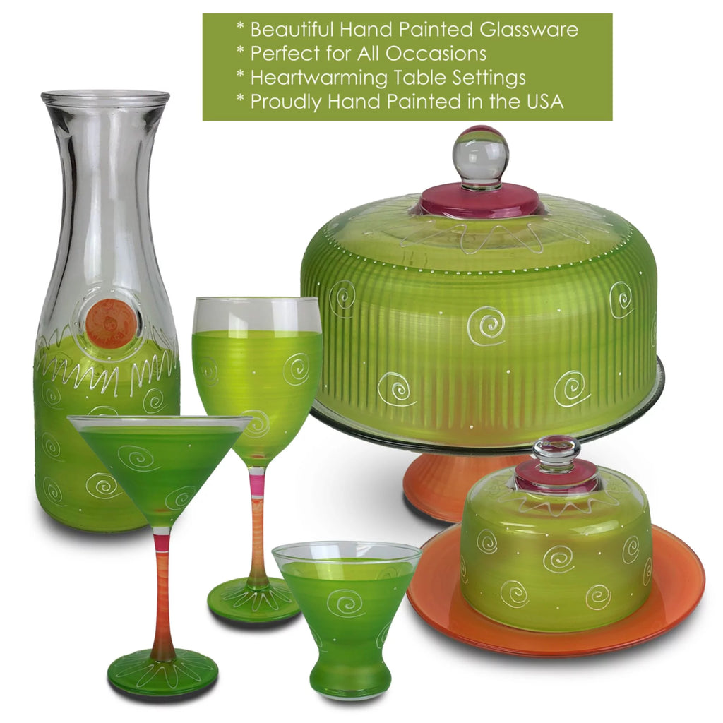 Set of 2 Green and Orange Hand Painted Wine Glasses 7.5 oz N25421