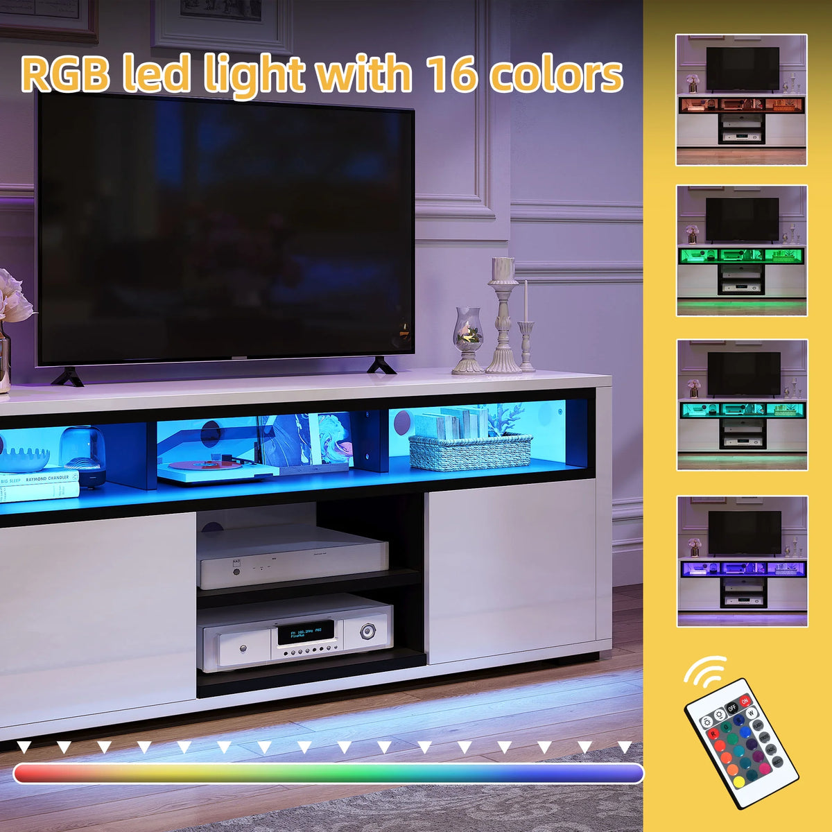 White High Gloss TV Stand with LED Lights I20775