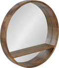 Round Mirror with Shelf, 30" Diameter, Rustic Brown Finish Z2994